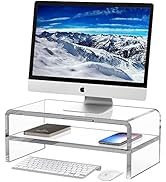 Egchi Acrylic Monitor Stand Riser, 2 Tier Clear Computer Monitor Stand for Home Office Business, ...