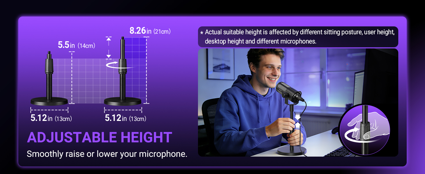 Height-adjust tabletop mic stand