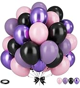 Purple Pink Balloons, 12 Inchs Black Pink Purple Metallic Purple Balloons, Pink and Black Birthda...