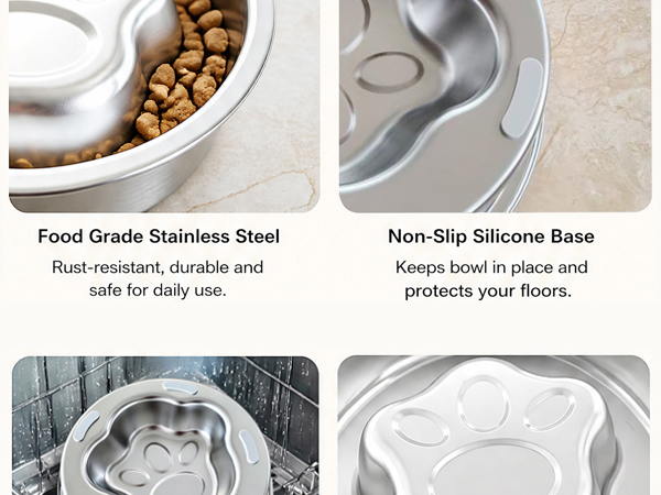 Stainless Steel Slow Feeder Dog Bowls