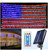 Solar American Flag String Lights - Waterproof 420 Led Solar Powered Flag Net Light for 4th of Ju...