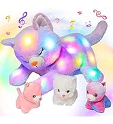 Hopearl LED Musical Stuffed Cat Lighting Up Singing Plush Toy Playset Mommy Cat with 3 Baby Kitte...