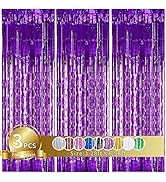 TONIFUL 3Pcs Purple Door Streamers,Purple Photo Booth Backdrop,Metallic Streamers Purple Foil Fri...