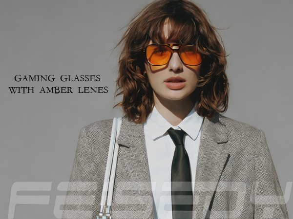 FEISEDY Amber Blue Light Glasses for Computer Gaming Orange/Yellow lens Sleep Glasses G2835