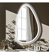 GLSLAND Irregular Bathroom Mirror with Lights, 24"x36" Asymmetrical LED Wall Mirror for with Fron...