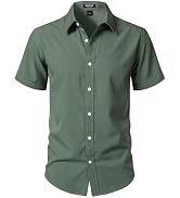 JEMITOP Men's Stretch Wrinkle-Free Textured Shirt Summer Lightweight Short Sleeve Button Down Vac...