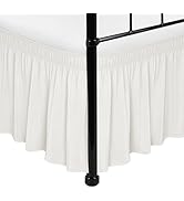 Biscaynebay Wrap Around Bed Skirts with Split Corners for Twin/Twin XL Beds 15" Drop, Ivory Adjus...