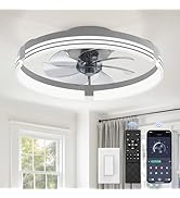 ZMISHIBO Low Profile Ceiling Fans with Lights and Remote, 20 Inch Flush Mount Ceiling Fan with Li...