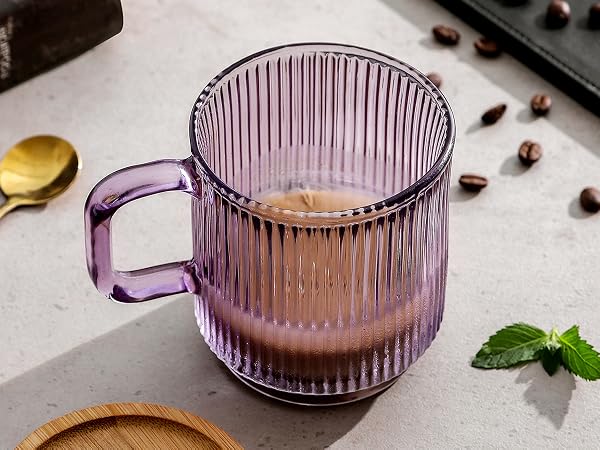 lysenn purple glass coffee mug with lid with handle