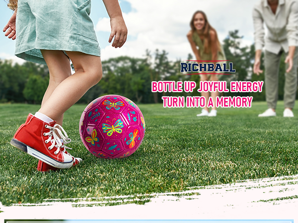 Girl plays pink butterfly soccer ball size 3