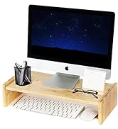 KINLINK Solid Wood Monitor Stand Riser, Monitor Riser with 2 Adjustable Height, 15.8 inch Compute...