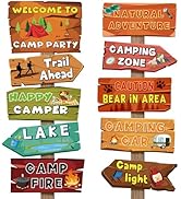 Hooqict 20 Pieces Camping Themed Party Decorations Camping Party Directional Signs for Summer Cam...