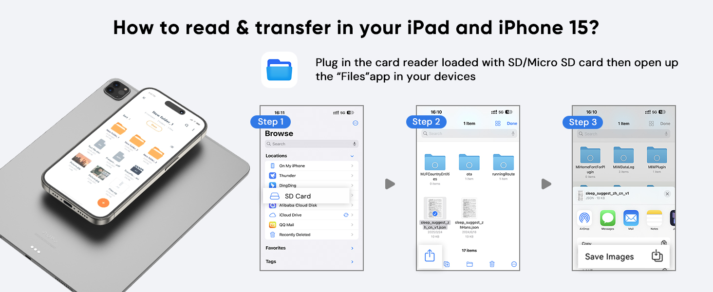 steps for connecting the SD card reader to your devices