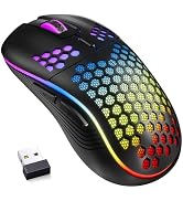 Wireless Gaming Mouse Honeycomb 2.4G USB Cordless Mouse RGB Rechargeable PC Game Mice with 7-Colo...