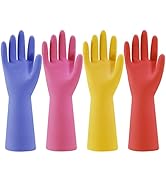 Bamllum Rubber Kitchen Dishwashing Gloves - 4 Pairs Colorful Reusable Household Cleaning Gloves f...