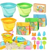 Dreamon Beach Toys for Kids 3-10, Collapsible Sand Toys Include 3 Pack Foldable Buckets with Mesh...