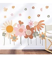 Supzone Colorful Flower Wall Stickers Boho Retro Flowers Wall Decals Large Vintage Floral Wall Ar...