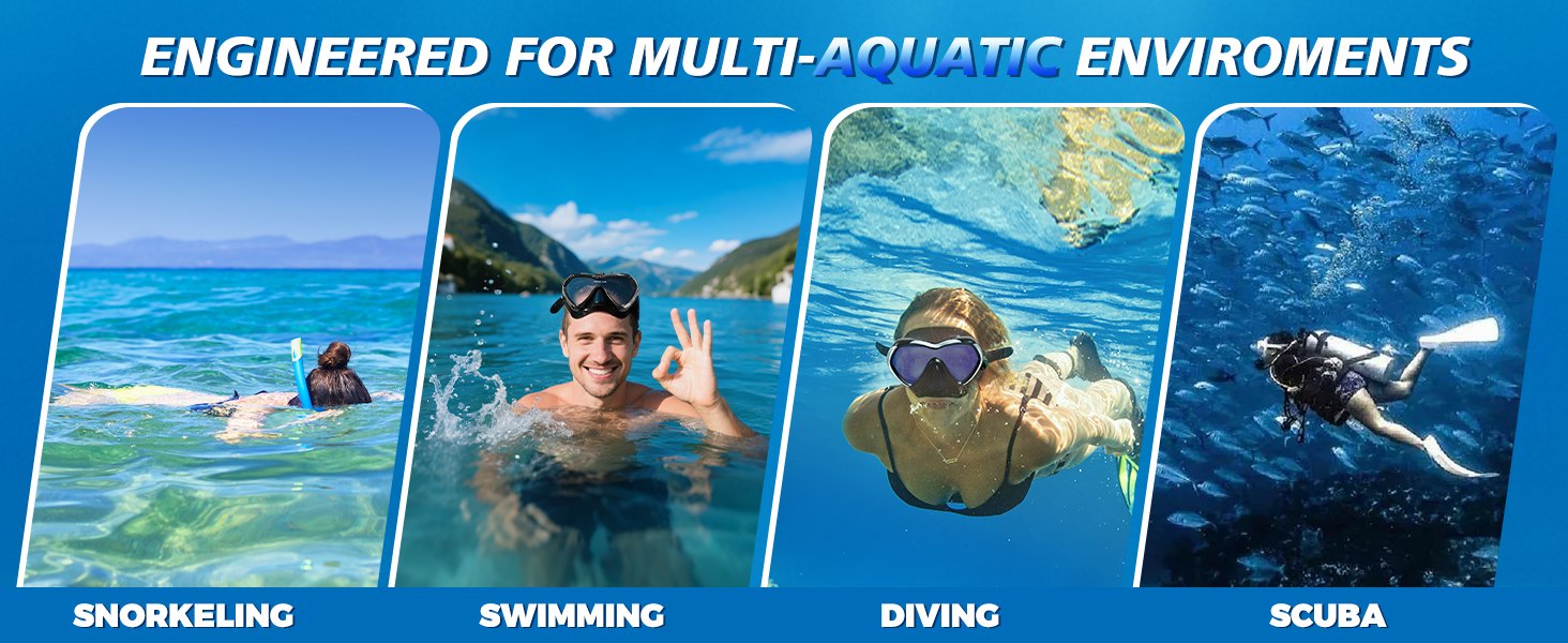 Scuba Diving Mask Snorkel Goggles, Adult Mirror Swim Mask Single Lens Swim Goggles wIith Nose Cover