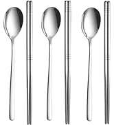 Kucensi Chopsticks and Spoon Set, 3 Pairs Stainless Steel Metal Chopsticks Spoons, 3 Sets Korean ...