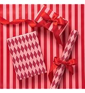 RUSPEPA Reversible Wrapping Paper Roll for Girls, Mini Roll, Red and Pink Stripes and Diamond Pat...