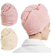 HFZRZFH 2 Pack Microfiber Hair Towel Wrap for Women, Super Absorbent & Fast Drying Hair Turban wi...