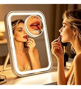 FUNTOUCH 5000mAh Large Lighted Vanity Makeup Mirror with 40X Magnifier | 96 LED Lights Rechargeab...