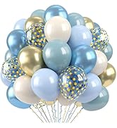 Paready Blue Balloons Set, 60Pcs Blue and Gold Balloon, 12 Inch Confetti Baby Blue Gold Metallic ...