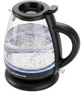 OVENTE 1L Glass Electric Kettle Water Boiler, Black KG150B | 1500W Fast Boiling, Easy Fill Lid, B...