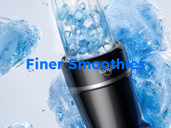 Sangcon personal blender crushing ice for finer smoothies and frozen drinks.
