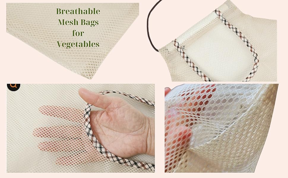 breathable vegetable bag; washable storage mesh bag; hanging net grocery bag; produce mesh bag;