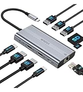 XAOSUN 10 in 1 USB C Docking Station Dual 4K Monitor, 10Gbps USB C HUB with 2 HDMI 4K@60Hz, USBC ...
