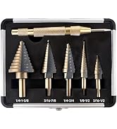 6pcs Step Drill Bits for Metal, Step Drill Bit Set 50 Sizes Tri-Flat Shank HSS Titanium-Coated wi...