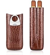 cgaplus 2-Finger Cigar Case with Cutter Crocodile Pattern Leather Cigar Humidor Case Portable Tra...