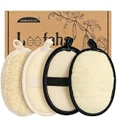SAMEBUTECO Loofah Shower Scrubber Pads with Terry Cloth Backing, 4 Pack Black White