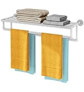 Double Towel Racks for Bathroom, Towel Rack with Shelf, Towel Shelf with Double Towel Bar Brushed...