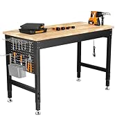 CAMMOO 47.64" Adjustable Heavy Duty Workbench, 2000 LBS Load Capacity Rubber Wood Work Table with...