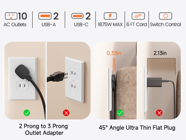 2 Prong to 3 Prong Outlet Adapter