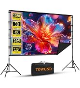 Outdoor Projector Screen with Stand, TOWOND 120 inch Portable Projector Screen Black Backing, Ind...