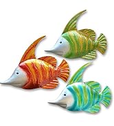 GIFTME 5 14Inch Metal Fish Wall Art Garden Pool Decor Set of 3 Colorful Outdoor or Indoor Wall Sc...