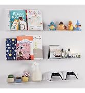 Albumgit 6 Pack Acrylic Shelves for Wall Storage, Self-Adhesive 15" Clear Floating Shelf for Figu...