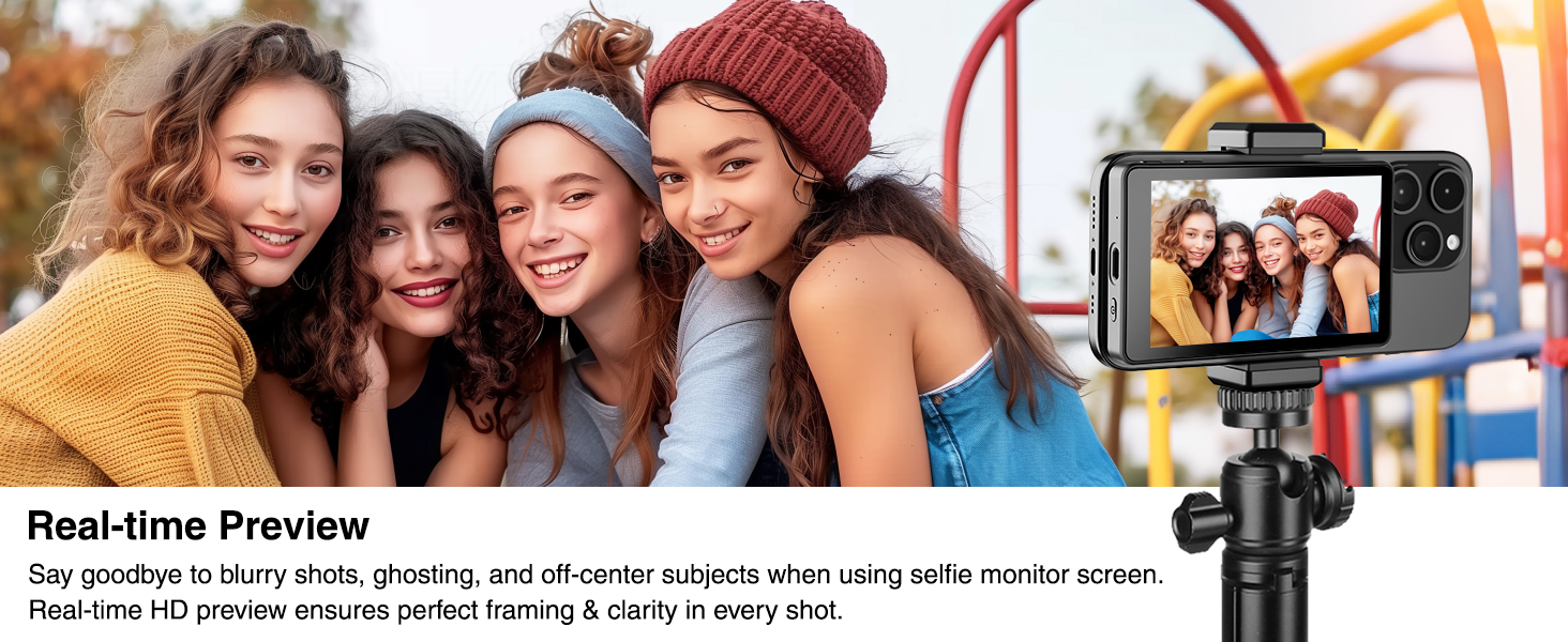 phone vlog selfie monitor screen & 4K Ultra HD & Real-Time Screen Sync