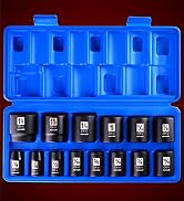 EPAuto 1/2-Inch Drive SAE Shallow Impact Socket Set, CRV, 6-Point 14 Sockets