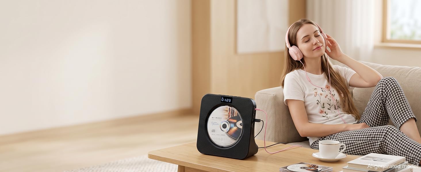 MEGATEK CP28BR Portable CD Player is Connected with Headphones
