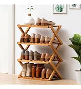 HGLuKGO Bamboo Shoe Rack,Portable Folding Shoe Storage Rack,Without Installation Shoe Organizer f...