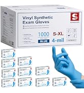 Schneider Blue Vinyl Synthetic Exam Gloves, Case of 1000, 4-mil, Powder-Free, Latex-Free, Non-Ste...