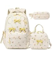 Similove Backpack for Girls Corduroy 3PCS Bow School Bookbag for Teen Girl with Lunch Box & Penci...