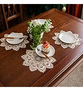 ARTABLE Lace Doily Placemats Round Lace Place Doilies Embroidered Flower Cup Mat Vase Mat for Tab...
