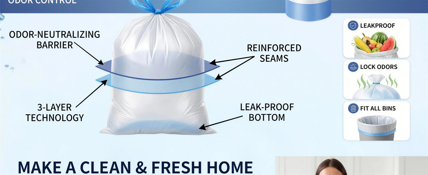 6 gallon bathroom trash bags drawstring clean garbage bags unscented plastic trash can liners
