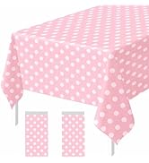 FALIZIFU 2 Pack Pink Polka Dot Tablecloth Disposable 54 × 108 Inch Pink and White Dot Plastic Tab...