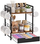 Plaviya Coffee Bar Organizer Countertop, 2 Tier Mug Cup Holder Stand with 12 Hooks, 30 K Cup Coff...